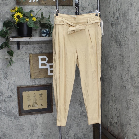 NWT Calvin Klein High Rise Tie Waist Pants in Beige Neutral - size 16 - Picture 4 of 5